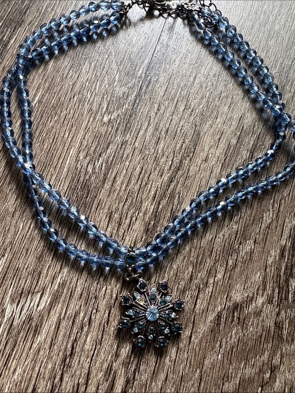 1928 Blue Crystal Snowflake Pendant Necklace